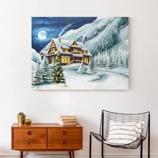Cabin In The Mountains 40x30 Canvas Wall Art